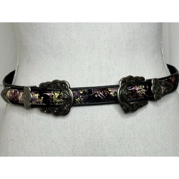 Free People Black Purple Belt S/M Bohemian Floral Western Cowboy Double Buckle main image 7